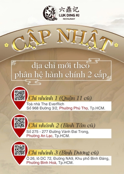 CẬP NHẬT ĐỊA CHỈ HỆ THỐNG LỤC ĐỈNH KÝ VẪN VỊ TRÍ CŨ VẪN HƯƠNG VỊ THÂN QUEN